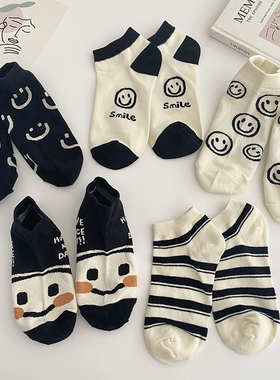 日系可爱卡通短袜女学生浅口春夏黑色笑脸低帮棉袜子条纹秋冬季潮