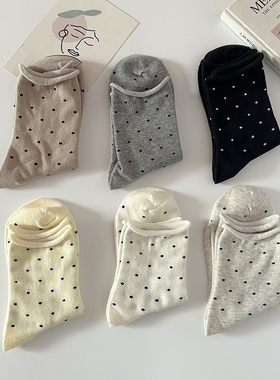 点子卷边中筒袜子女士春夏季百搭松口学院风奶油日系休闲月子棉袜