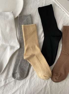 纯色堆堆袜子女士中筒ins潮日系学院风长筒袜网红百搭春夏季薄款