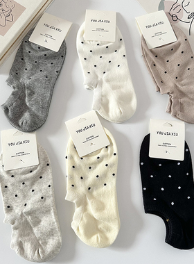 日系波点百搭浅口船袜女士春夏季薄款隐形短袜不掉跟复古无骨袜子