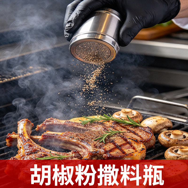 不锈钢胡椒粉撒料瓶子孜然粉辣椒粉芝麻大孔调料罐食品级装料容器