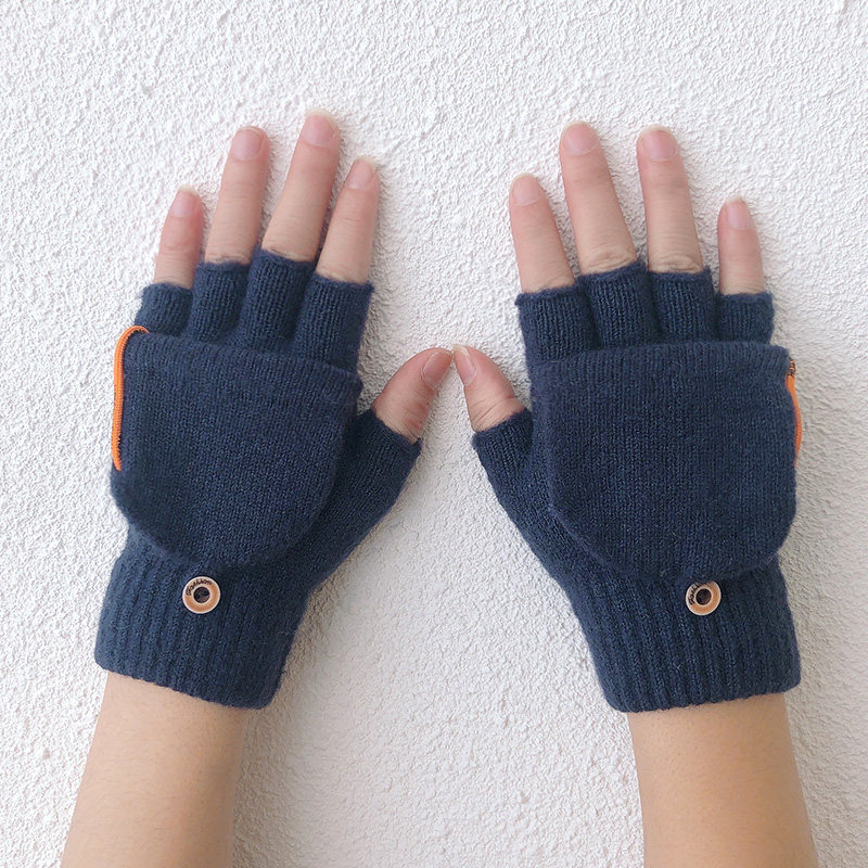 男士翻盖手套冬天高中学生写字保暖打字露半截指手套针织毛线秋冬