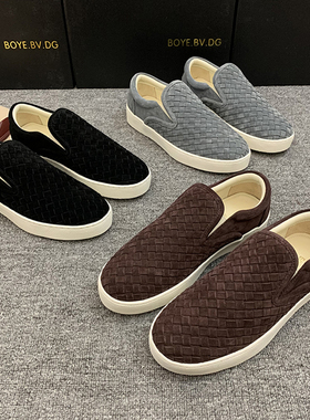 BOYE.BV.DG男鞋编织欧洲站磨砂皮乐福鞋套脚真皮一脚蹬休闲板鞋子