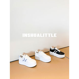 休闲板鞋 INSHUA 女士5cm 26s厚底拼色小白鞋 矮子乐