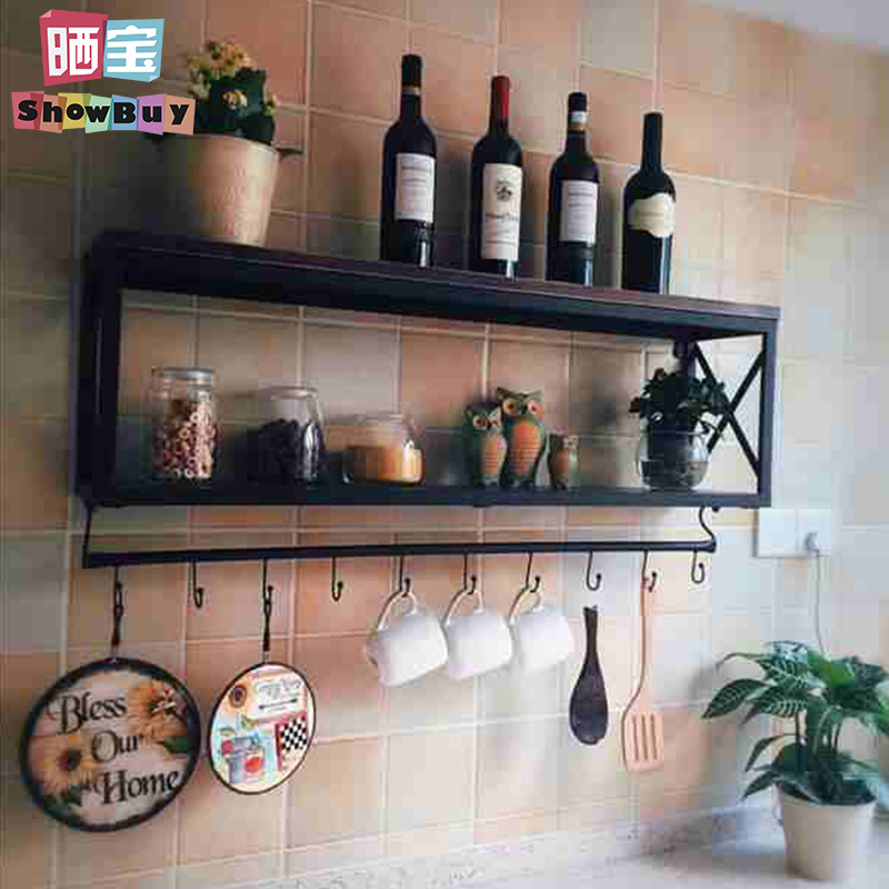包邮复古铁艺实木置物架 壁挂厨房调味架储物架浴室架咖啡杯架子|ruв категории жилой мебели, рама тип, полка/стойка - от Buy2taobao.com для оказания профессиональной услуги покупки агента Taobao