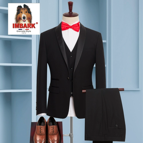 Комплект, свадебное платье, черный классический костюм, свободный крой