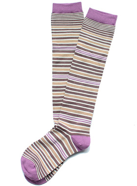 川上赞高筒紫色袜子女韩国条纹膝盖长筒日系配小皮鞋竹纤维无骨袜