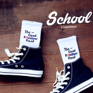 秋冬学院风情侣款韩国字母白色运动纯棉袜子中筒男女式袜子2双装