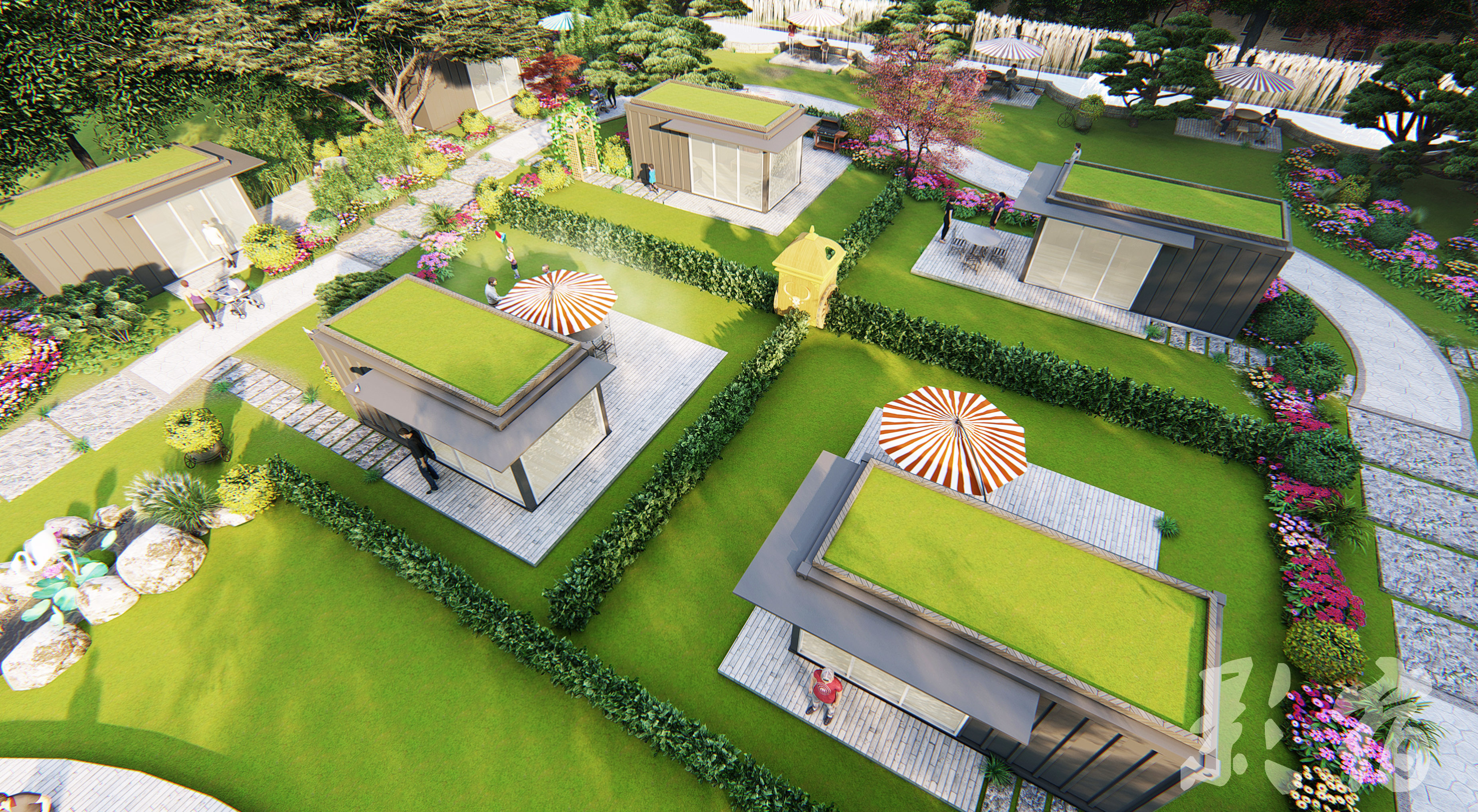 公共厂房小游园公园景观绿化设计建筑效果图代画lumion漫游动画su