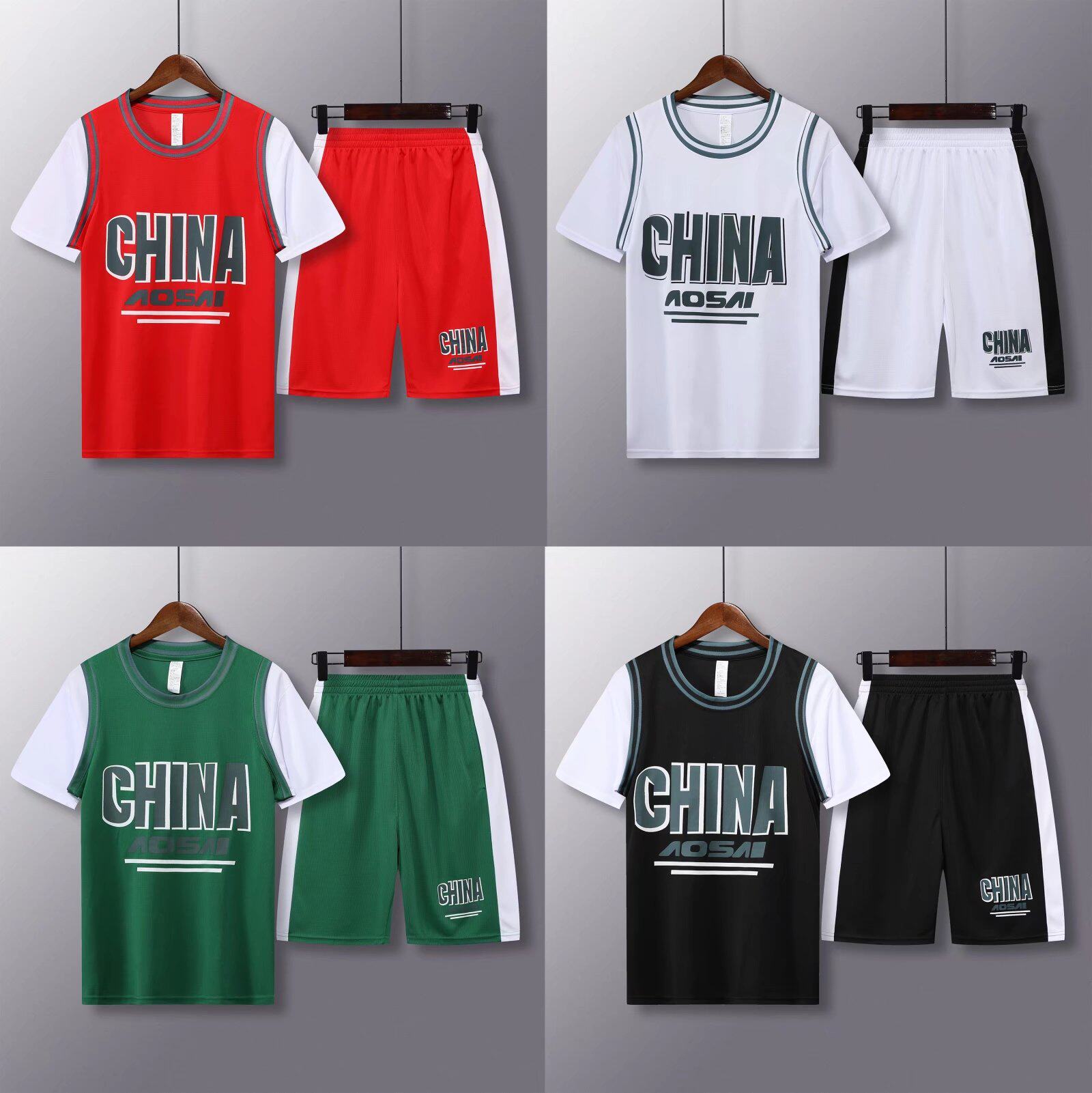 夏季篮球服运动套装男潮流ins男女中国队短袖t恤篮球短裤球衣队服 - 实物图