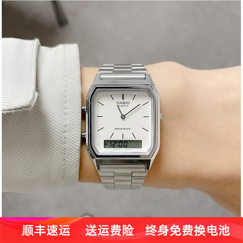 简约卡西欧男女双显小方表复古