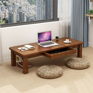 客厅小茶几带储物抽屉楠竹长方形桌子实木板桌写写作业书房桌子