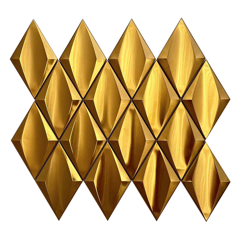 菱形金属马赛克鱼鳞瓷砖欧式不锈钢背景墙金色吧台店面KTV酒店