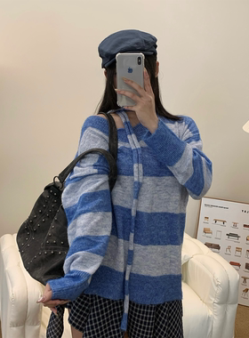 babe soulis 2025新款韩系V领条纹针织衫女修身显瘦打底衫上衣女