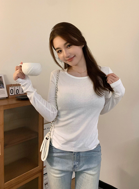 babe soulis 2025新款圆领弹力设计感长袖T恤女内搭打底衫上衣女
