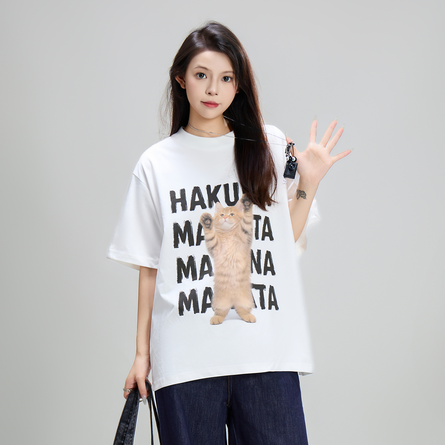 夏季新款简约卡通印花短袖t恤女