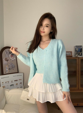 babe soulis 2025新款韩系温柔风针织毛衣开衫两件套慵懒风上衣女