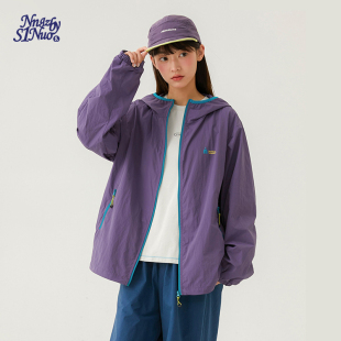 诺诺公主S1N初中生2026春户外撞色外套女青少年运动宽松连帽上衣