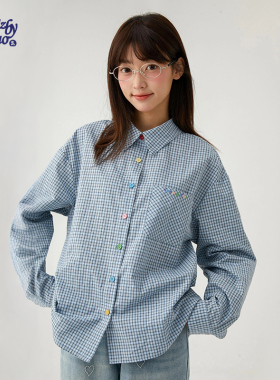 诺诺公主S1N初中生2026春设计感格子衬衫女青少年学院风开衫上衣