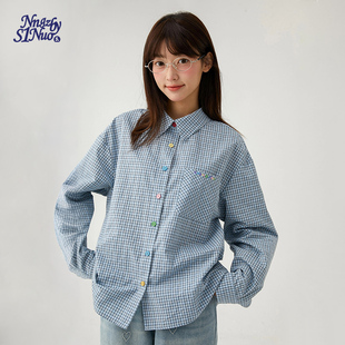 诺诺公主S1N初中生2026春设计感格子衬衫 上衣 女青少年学院风开衫