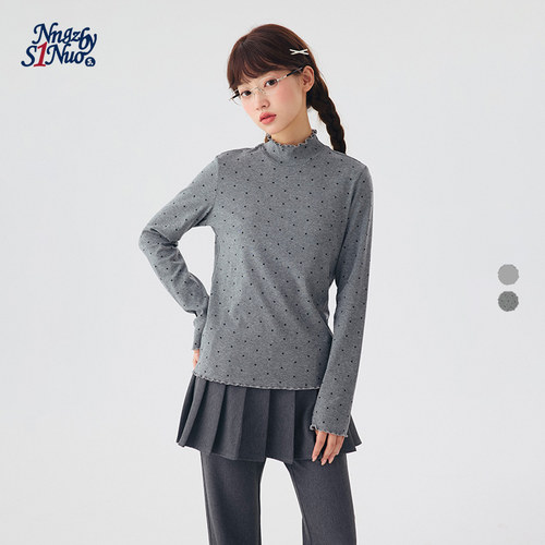 诺诺公主S1N初中生2026秋新款半高领木耳边打底衫女青少年修身T恤
