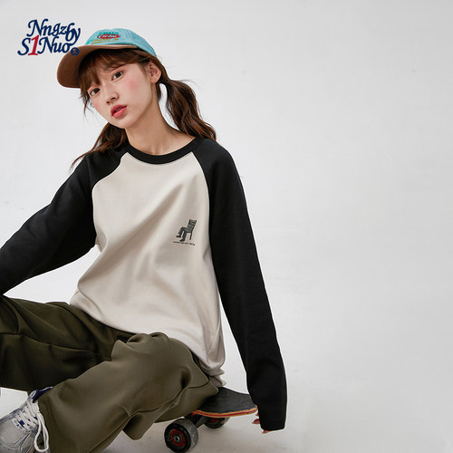 诺诺公主S1N初中生2026春季趣味字母印花长袖T恤美式时髦洋气上衣