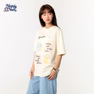 诺诺公主S1N初中生2026夏季 印花T恤女青少年甜美宽松显瘦上衣 新款