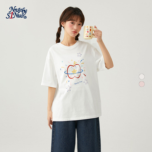 初中生2026春夏新款 上衣 印花T恤女青少年学生设计感套头显瘦短袖