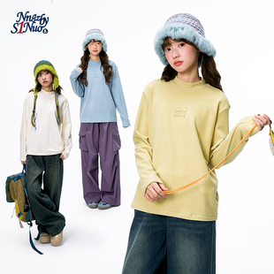 诺诺公主S1N初中生半高领打底衫 保暖双面磨毛立体绣花上衣 女春季