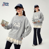 诺诺公主S1N初中生小狗绣花卫衣女春青少年圆领套头显瘦卡通上衣