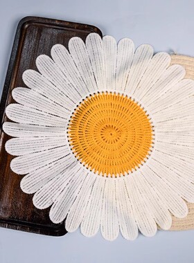 向日葵仿编织可爱清新轻奢餐桌刺绣餐垫圆形绣花桌布桌垫盖巾