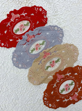 椭圆形杯垫子欧式蕾丝绣花餐桌垫装饰布艺茶几垫刺绣复古隔热垫