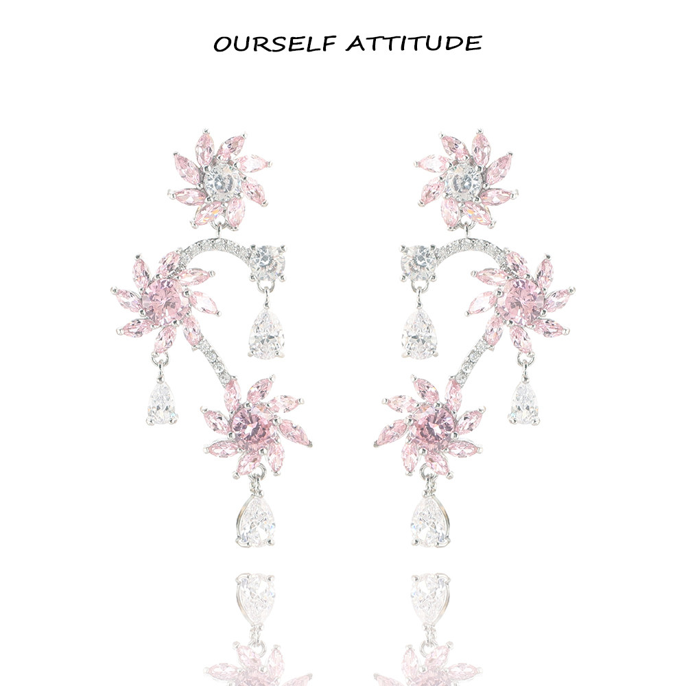 OURSELF ATTITUDE 花丛 粉色花朵可摆动耳钉气质搭配婚礼耳环轻奢