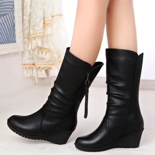 女靴子秋冬季加绒半桶中跟皮鞋