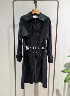 秋冬款绿色青山黛新中式长款收腰风衣 EGJAA7302A-3999