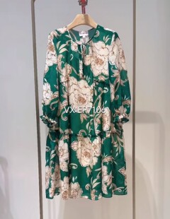 绿色真丝印花优雅宽松休闲连衣裙 4299 EGKES4511B