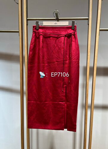 秋冬款红色雅致桑蚕丝花绸红色开衩半身裙半裙 EGJAS3105B-3299