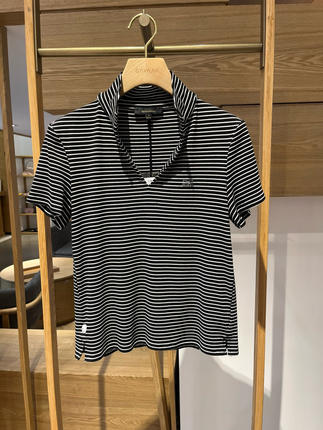 大雅家春夏款黑色翻领坑条肌理修身短袖T恤衫 HFKPC5302B-1399