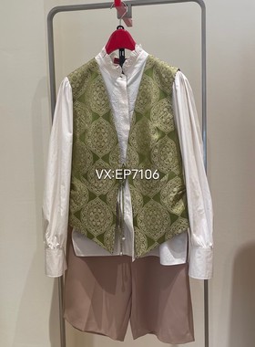 春夏款绿色羊绒桑蚕丝织锦提花国风马甲 EGKPS1018A-4999