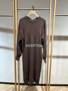 EGJIR9405A 连衣裙 3999 咖色牦牛绒羊绒针织微收腰灯笼袖 秋冬款