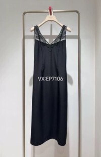 高级系列黑色V领高腰节收腰伞摆百搭吊带连衣裙 4699 EPKES4201A