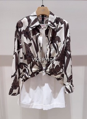 春夏款咖色丝棉简约花卉印花直筒廓形衬衫 EGKES2139A-1999