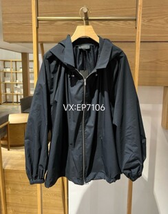 大雅家秋冬款藏青色衬衫领连帽抽皱宽松短外套 HFKAA1252A-2899