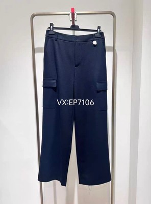 秋冬款藏青色绵羊毛半松紧腰直筒拉绒裤子 EGJIW6449A-2699