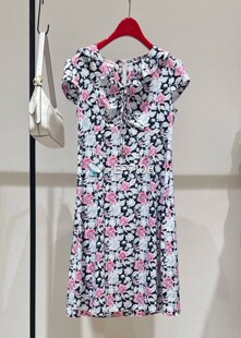 春夏款黑色真丝碎花短袖连衣裙 EGJES4609A-3699
