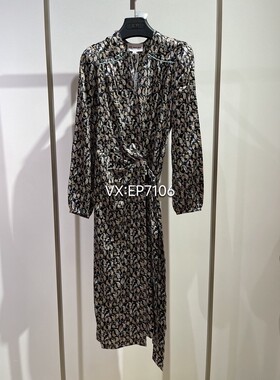 春夏款绿色桑蚕丝复古印花茶歇连衣裙 EGGPS4539a-3699