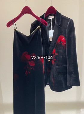 春夏款黑色宴会礼服式吊带真丝丝绒连衣裙 EGKPS4220A-4299