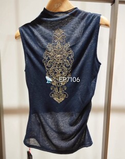 春夏款藏青色半高领刺绣背心针织衫 EGKPA5121A-2399