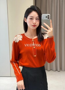 5999 EPKPW9521A 高端系列橙色黄金羊毛牡丹刺绣针织套头衫 毛衣