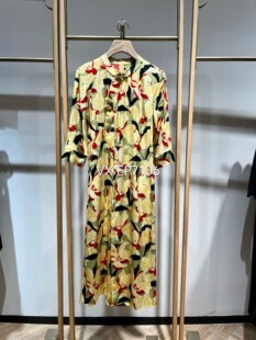 高端系列黄色真丝印花国风改良旗袍连衣裙 6999 EPKES4619A